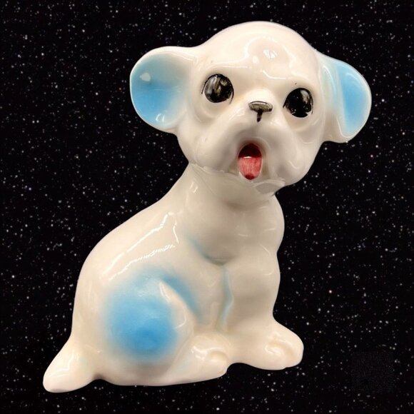 Vintage Dog White Blue Figurine Hand Painted Made in Japan 5”T 4”W - Picture 5 of 9